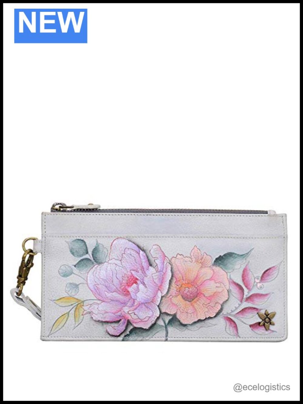 Hand-Painted Genuine Leather RFID Blocking Organizer Wristlet Clutch Wallet